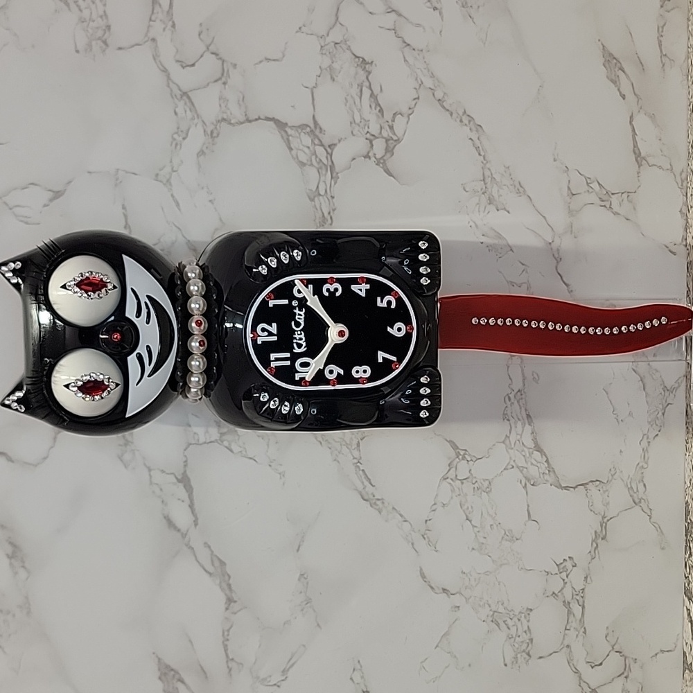 Black Jeweled Lady Kit-Cat Klock clock with red tail SUPER RARE - Picture 10 of 12